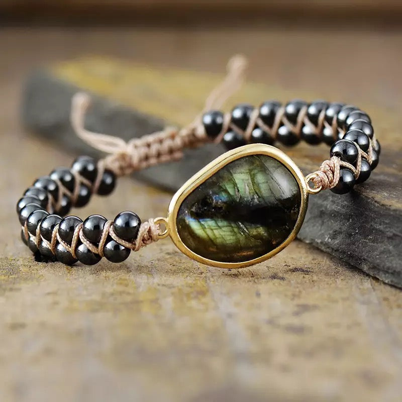 Boho Labradorite Onyx Hematite Bracelet