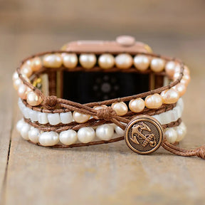 Elegant Freshwater Pearl Wrap Bracelet for Apple Watch