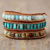 Boho wrap bracelet natural stone Jasper Amazonite