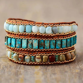 Boho wrap bracelet natural stone Jasper Amazonite