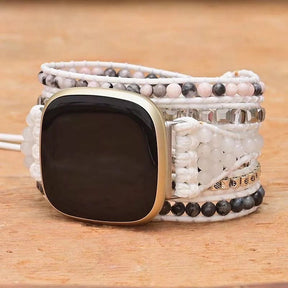 Boho multi wrap bracelet strap for Fitbit Versa 3 watch white labradorite