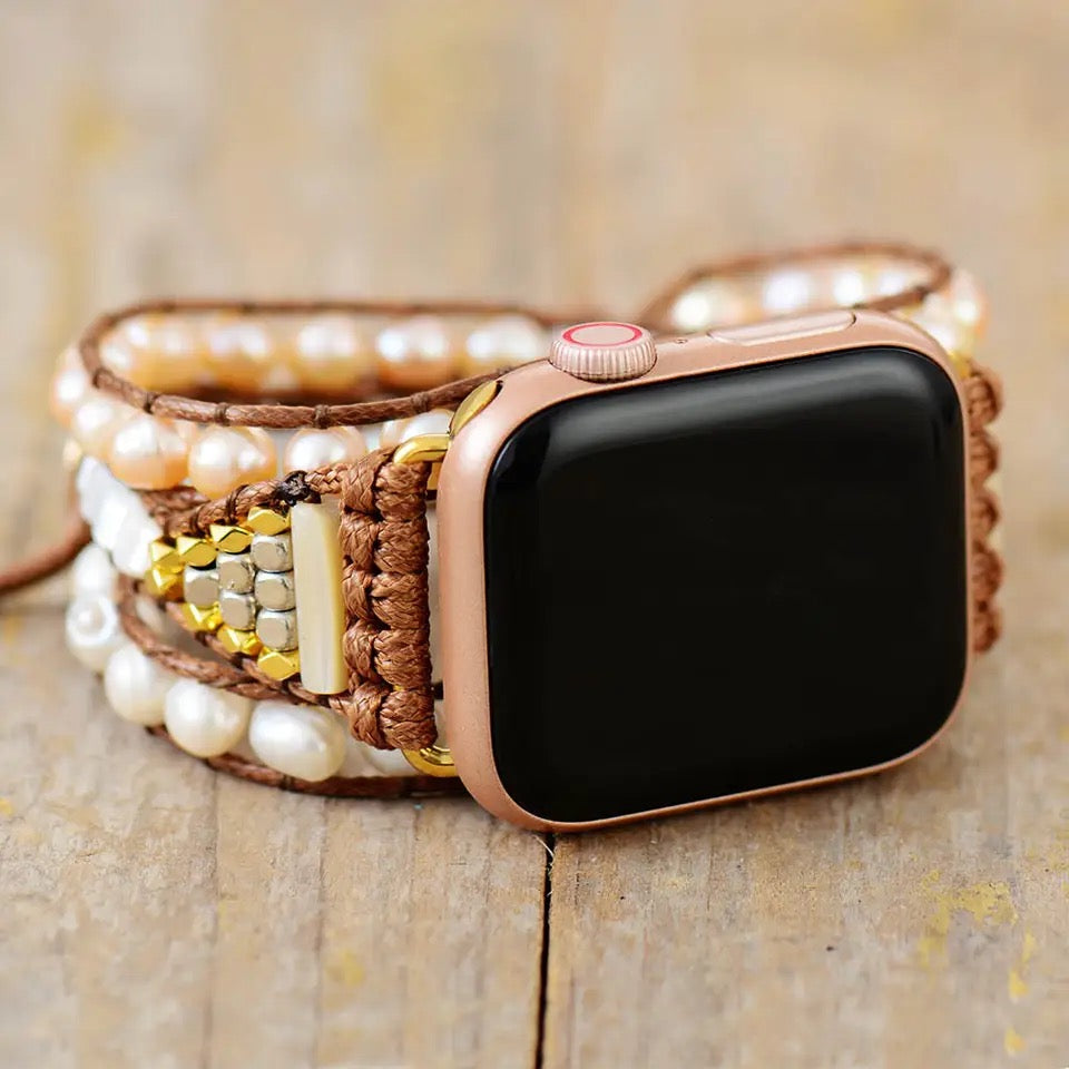 Elegant Freshwater Pearl Wrap Bracelet for Apple Watch