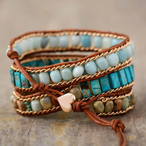 Boho wrap bracelet natural stone Jasper Amazonite